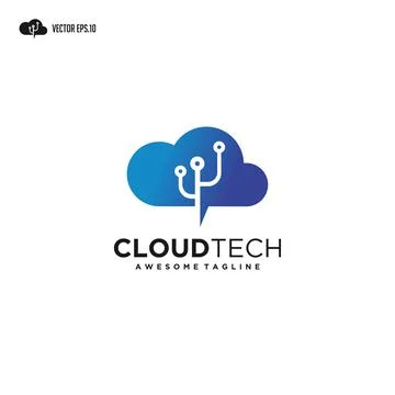 Cloud Tech Logo, cloud computing with technology logo design. Stock Illustration