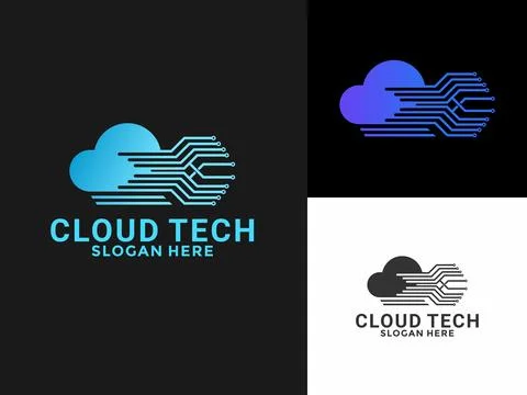 Cloud tech logo design vector, Cloud with circuit network vector. Modern Te.. Illustrazione stock