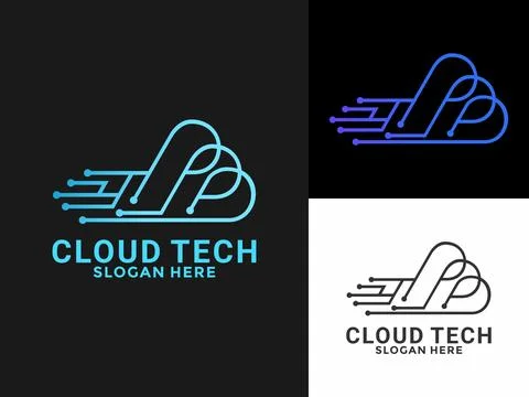 Cloud tech with network logo design vector, Modern and Minimalist Technolog.. Illustrazione stock