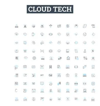 Cloud tech vector line icons set. cloud, tech, computing, storage Stock Illustration