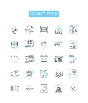 Cloud tech vector line icons set. cloud, tech, computing, storage Stock Illustration