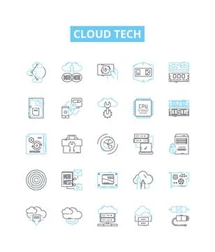 Cloud tech vector line icons set. cloud, tech, computing, storage Stock Illustration