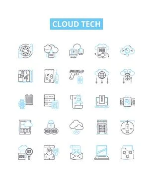 Cloud tech vector line icons set. cloud, tech, computing, storage Stock Illustration