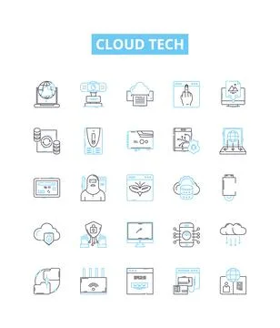 Cloud tech vector line icons set. cloud, tech, computing, storage Stock Illustration