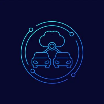 Cloud technologies for cars icon, linear design Stock Illustration