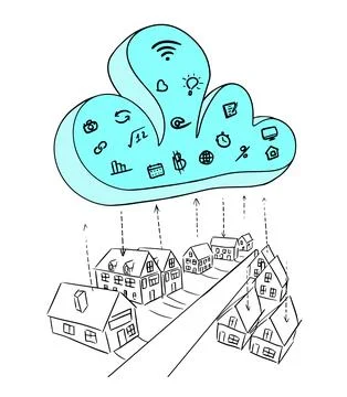 Cloud technologies in everyday life. Vector illustration. 스톡 일러스트