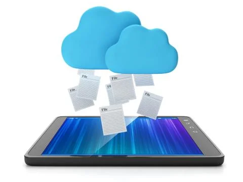 Cloud technologies. the tablet takes a group of files Stock Illustration
