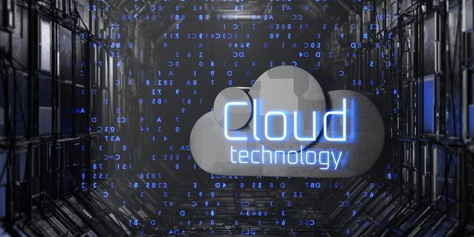 Cloud technologies technology concept. 3d rendering. Illustrazione stock