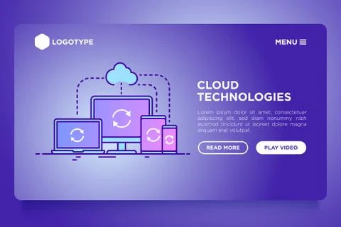 Cloud technologies web page template with thin line icons Illustrazione stock