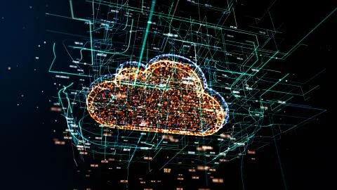 Cloud technology abstract 3D information technology illustration Stock Illustration