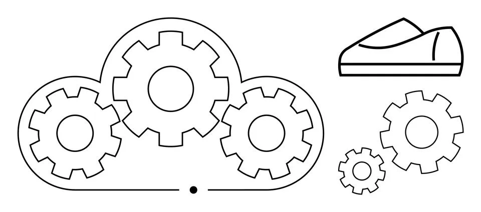 Cloud Technology and Automation Concept with Shoe Manufacturing Elements Stock Illustration