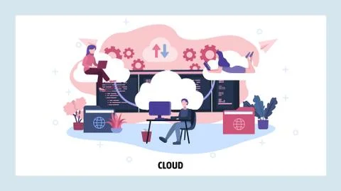 Cloud technology and data computing. Cloud storage service. Distributed business Stock Illustration