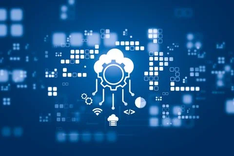 Cloud technology and data connection concepts for SaaS and ERP systems in Stock Photos