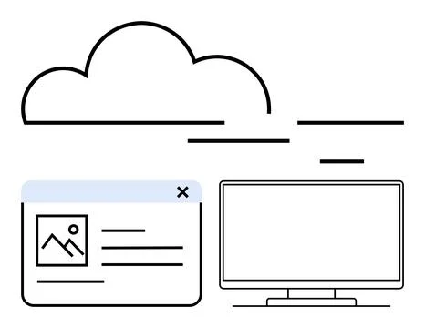 Cloud technology and data management symbolized by cloud, web browser windo.. Stock Illustration