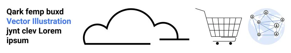 Cloud Technology and E-Commerce Concept with Digital Network and Shopping Stock Illustration