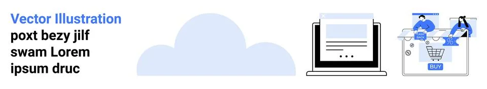 Cloud Technology and E-commerce Laptop with Document and People Shopping Onli Stock Illustration