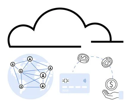 Cloud Technology and Global Connectivity with Digital Financial Transactions Illustrazione stock