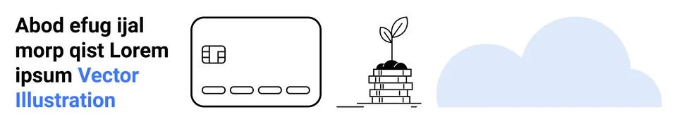 Cloud Technology and Growth Concept with Text Elements and Plant Icon Stock Illustration