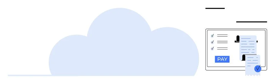 Cloud Technology and Online Payment Concept with Digital Invoice and Pay Butt Stock Illustration