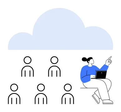 Cloud Technology and Remote Collaboration Concept with Teamwork and Connect.. Stock Illustration