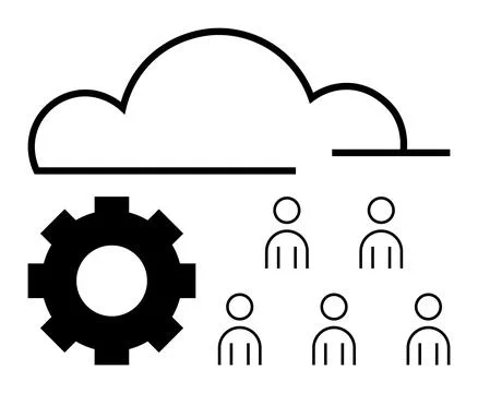 Cloud Technology and Teamwork Integration with Gear Symbol for Efficiency a.. Stock Illustration
