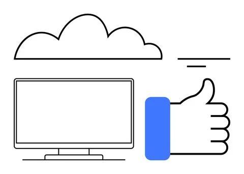 Cloud Technology Approval Concept with Computer Monitor and Thumbs Up イラスト素材