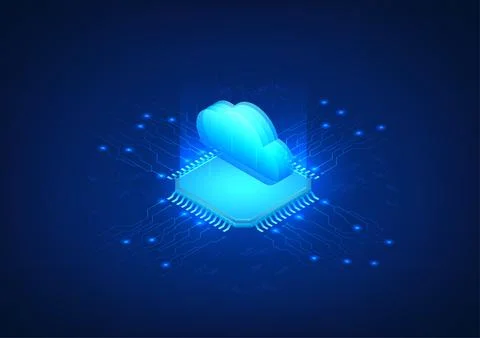 Cloud technology background Below is the microchip connected to the technol.. Illustration