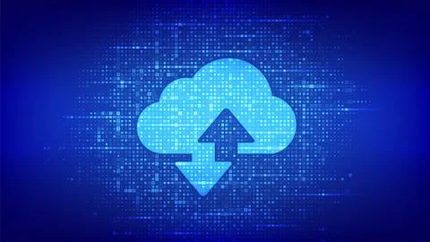 Cloud technology background. Cloud computing. Cloud storage sign with two arr Ilustração Stock