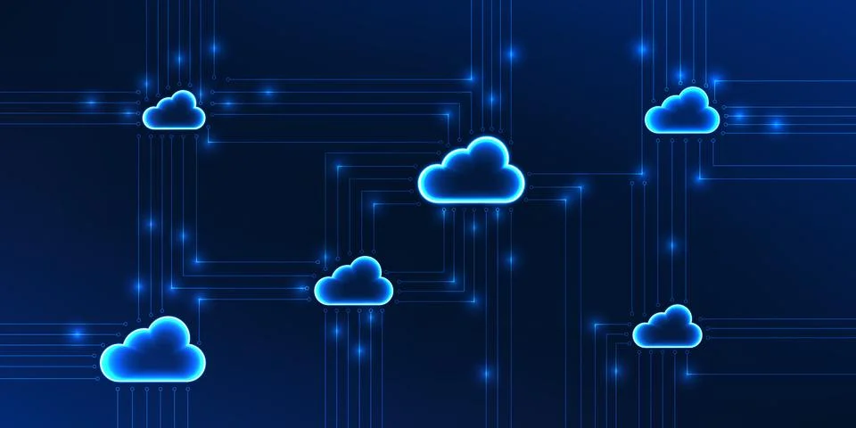 Cloud technology background with connected data networks, symbolizing cloud.. 스톡 일러스트