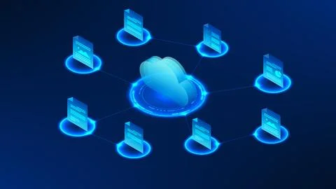 Cloud technology background featuring a connected cloud icon with document .. Illustration