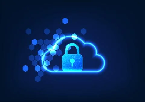 Cloud technology background inside is a lock with elements, showing the sto.. Stock Illustration