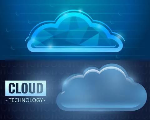 Cloud technology banner set, cartoon style Illustrazione stock
