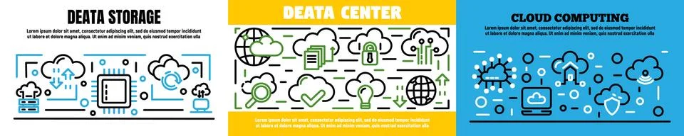 Cloud technology banner set, outline style Stock Illustration