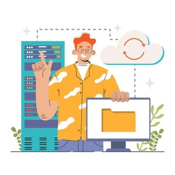 Cloud technology. Big data storage and exchange. Cloud computing 스톡 일러스트