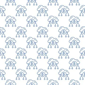 Cloud Technology with Bitcoin vector Crypto Currency seamless pattern in th.. Stock Illustration