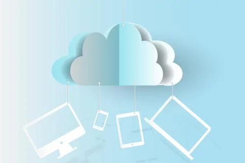 Cloud technology business devices background,paper cut style Ilustração Stock
