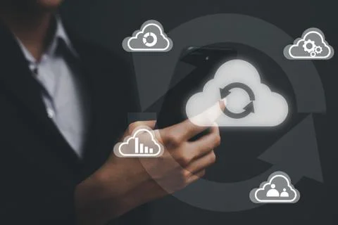 Cloud technology Business, Digital storage, Businessgirl with cloud computing Foto stock