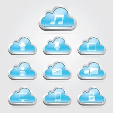 Cloud technology buttons and icons set. Vector illustration Stock Illustration