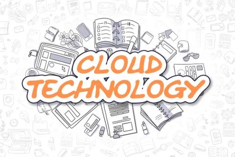 Cloud Technology - Cartoon Orange Word. Business Concept. Illustrazione stock