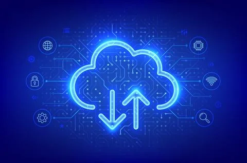 Cloud technology. Cloud computing service, data storage, backup and synchro.. Stock Illustration