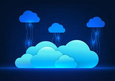 Cloud technology The cloud is a system for data storage, cyber processing, .. Stockillustratie