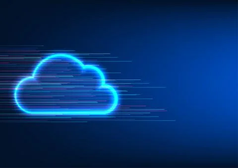 Cloud technology Clouds with light all around and lines passing through the.. Иллюстрация