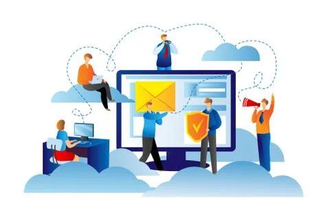 Cloud technology at computer, network business server for data computing concept Stock Illustration