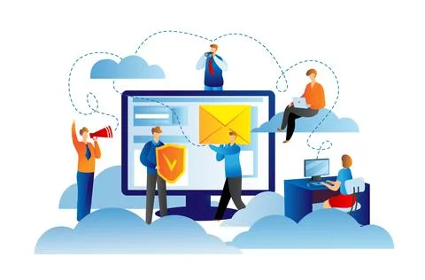 Cloud technology at computer, network business server for data computing concept Stockillustratie