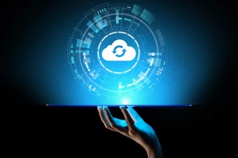 Cloud technology computing and data storage concept on virtual screen. Stock Photos
