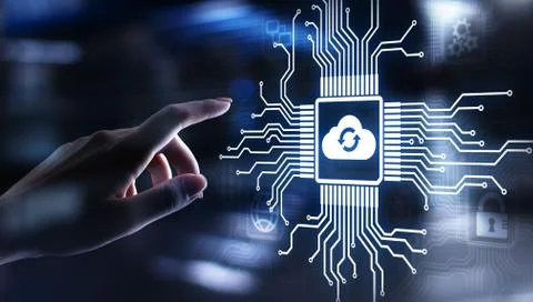 Cloud technology computing and data storage concept on virtual screen. Foto stock