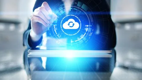 Cloud technology computing and data storage concept on virtual screen. Foto stock