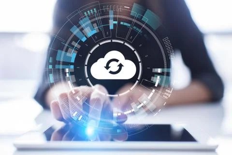 Cloud technology computing and data storage concept on virtual screen. 写真素材