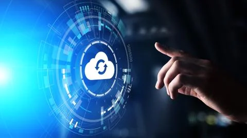 Cloud technology computing and data storage concept on virtual screen. 写真素材