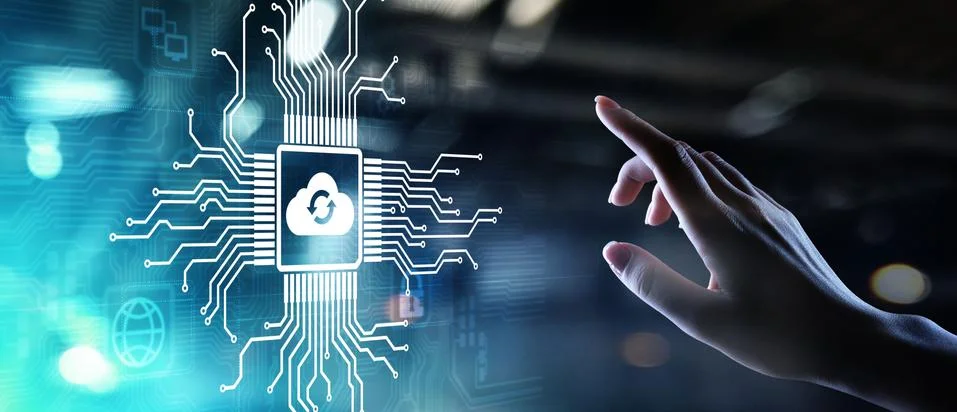 Cloud technology computing and data storage concept on virtual screen. Stock Photos